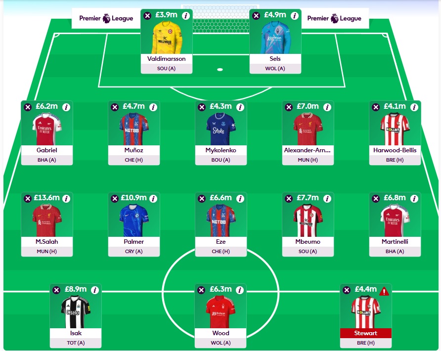 fpl gw20 wildcard team 2024