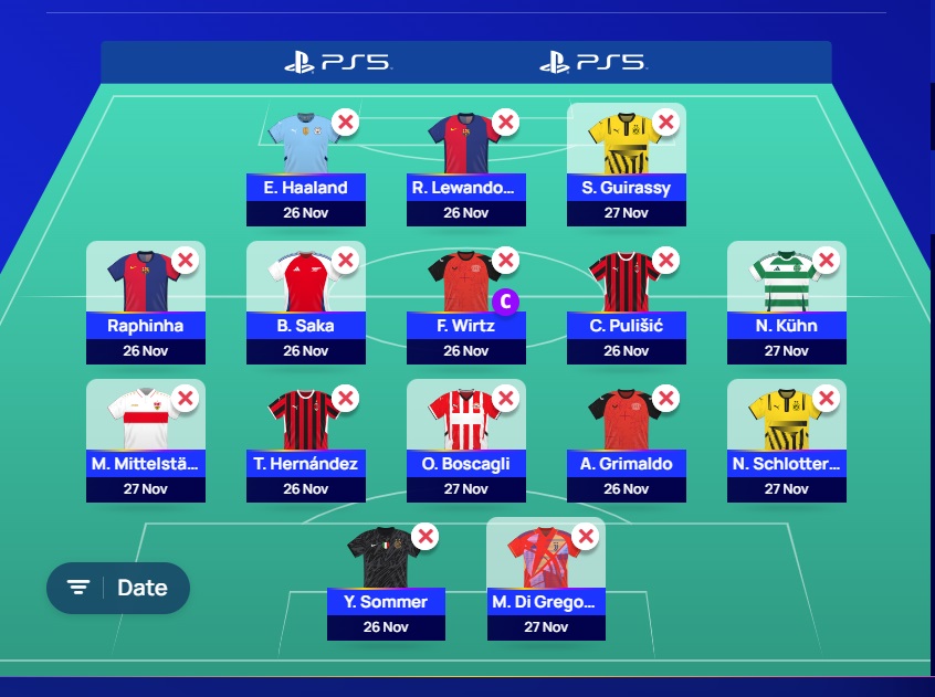 ucl fantasy matchday 5 wildcard team 2024 first draft