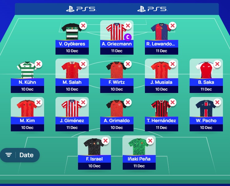 ucl fantasy matchday 6 wildcard team 2024 first draft